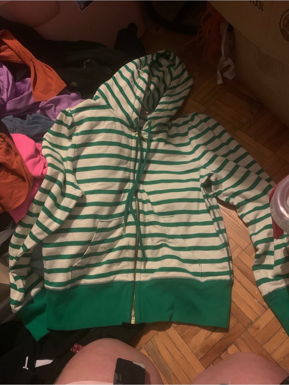 Juicy Couture Green and White Striped Zip Hoodie